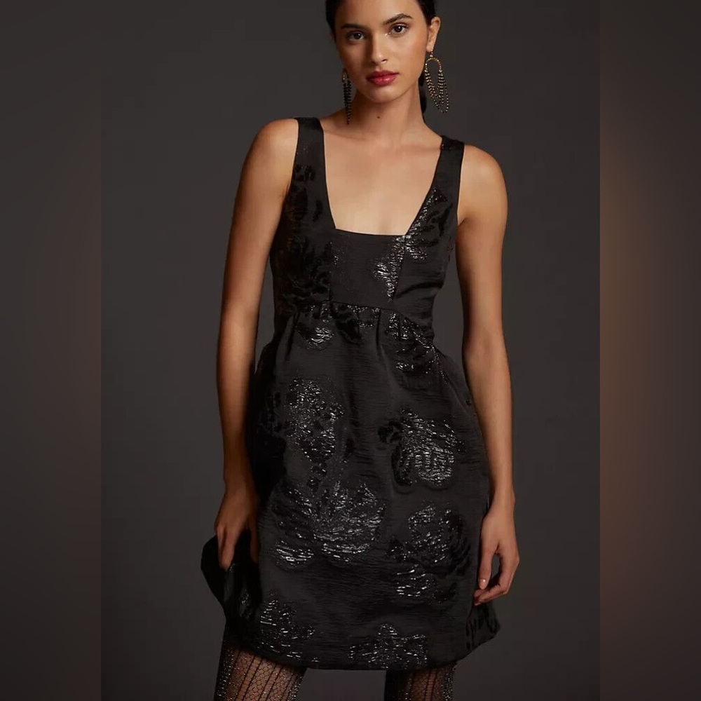 Anthropologie Maeve black jacquard mini dress, NWT, size 2